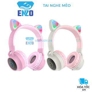 Tai Nghe Bluetooth Tai Mèo ENZO PRO Cao Cấp, Headphone Tai Mèo Đáng Yêu Chống Ồn Âm Thanh Trầm Ấm - ENZO