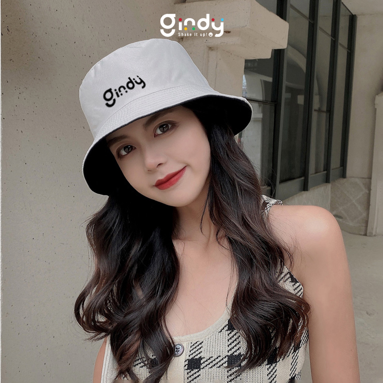 Nón bucket tròn vành 2 mặt GINDY trơn nhiều màu phong cách Ulzzang Unisex M002 M009