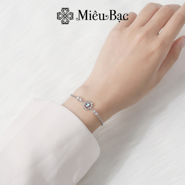 Lắc Tay bạc nữ lông vũ đá mặt trăng moonstone Miêu Bạc vòng tay nữ chất liệu bạc 925 phụ kiện trang sức nữ MT12