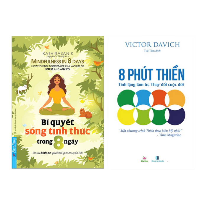 Sách combo Bí Quyết Sống Tỉnh Thức Trong 8 Ngày + 8 Phút Thiền (2 quyển)