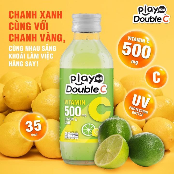 Nước Giải Khát Vị Cam Chanh Vàng/Nho Đỏ Nho Trắng/Chanh Dây/Chanh Xanh Chanh Vàng PlayMore Double C Chai 160ML
