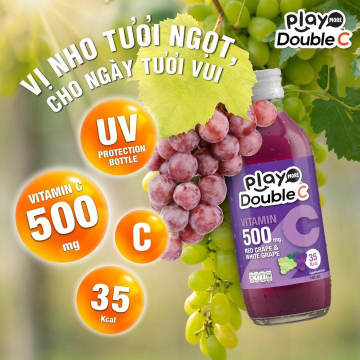 Nước Giải Khát Vị Cam Chanh Vàng/Nho Đỏ Nho Trắng/Chanh Dây/Chanh Xanh Chanh Vàng PlayMore Double C Chai 160ML
