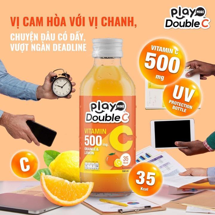 Nước Giải Khát Vị Cam Chanh Vàng/Nho Đỏ Nho Trắng/Chanh Dây/Chanh Xanh Chanh Vàng PlayMore Double C Chai 160ML