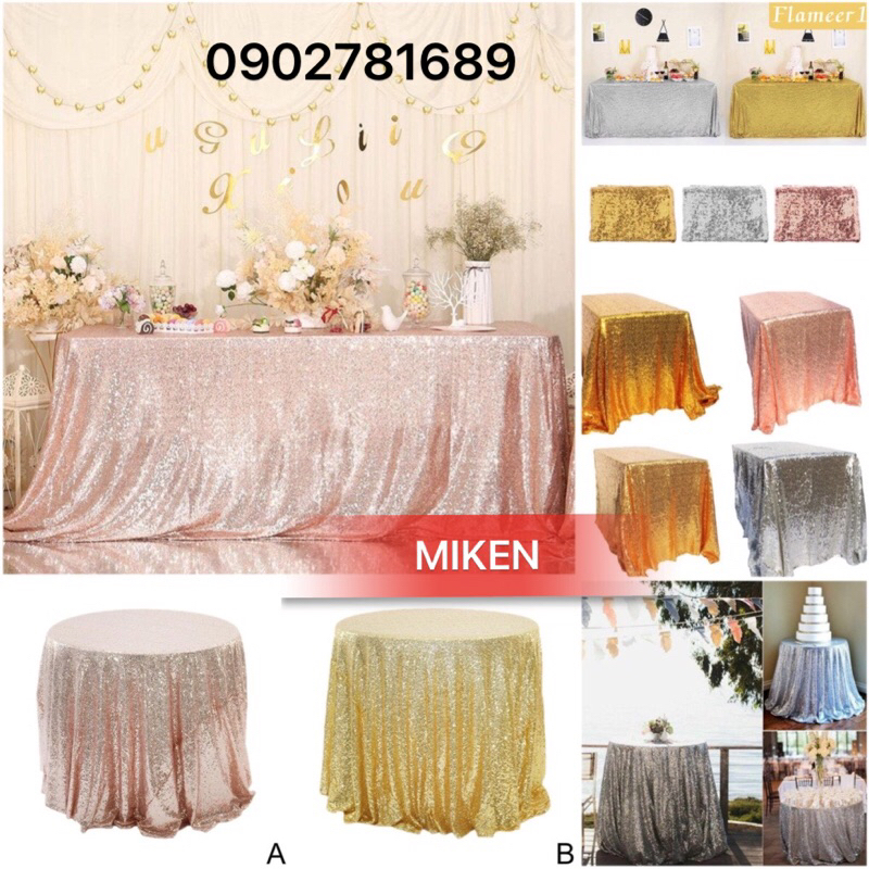Khăn bàn kim sa phủ bàn tròn , bàn vuông nhiều kích thước phụ kiện trang trí sinh nhật , sự kiện ,party..