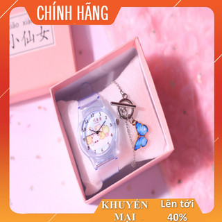Đồng hồ bé gái quai trong suốt dễ thương - FULL hộp + pin + hướng dẫn