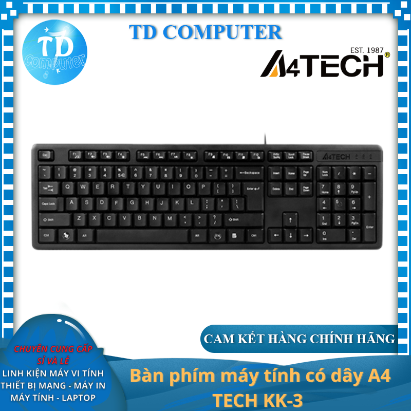 Bàn phím máy tính có dây A4 TECH KK-3 - Hàng chính hãng Viscom phân phối