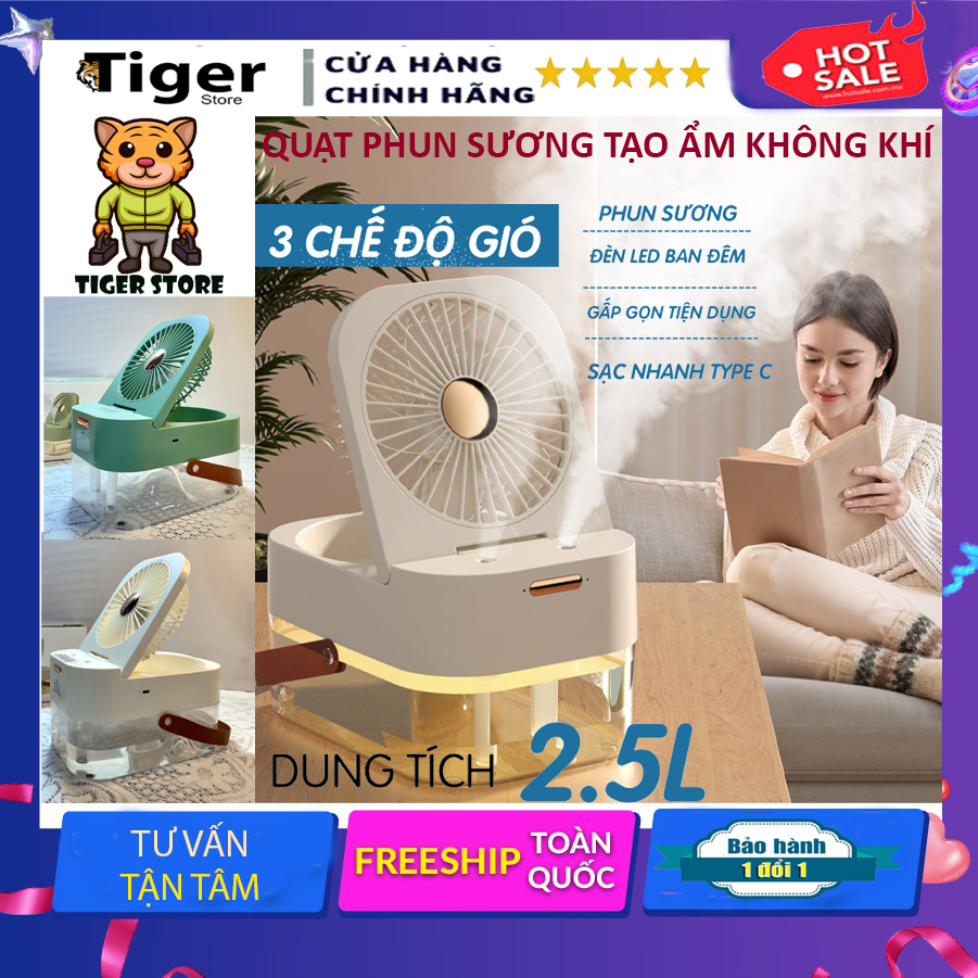 Quạt phun sương tạo ẩm không khí, Làm mát cực nhanh Hoạt Động Bền Bỉ, Dung Tích Bình Chứa Nước 2.5L, Quạt hơi nước 2023
