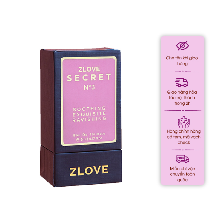 Zlove Secret No3 ⚜️FREESHIP⚜️ Nước hoa vùng kín 5ml đậm đặc, lưu hương, khử mùi hiệu quả cho cô bé