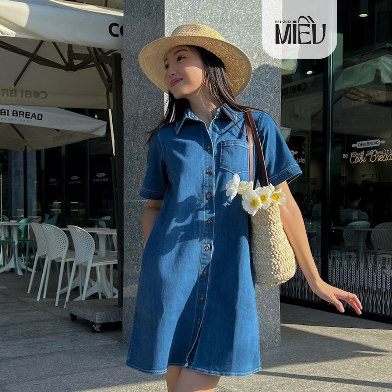 Đầm Jeans dáng suông tay ngắn có túi năng động thời trang Soli Miều Est.2013