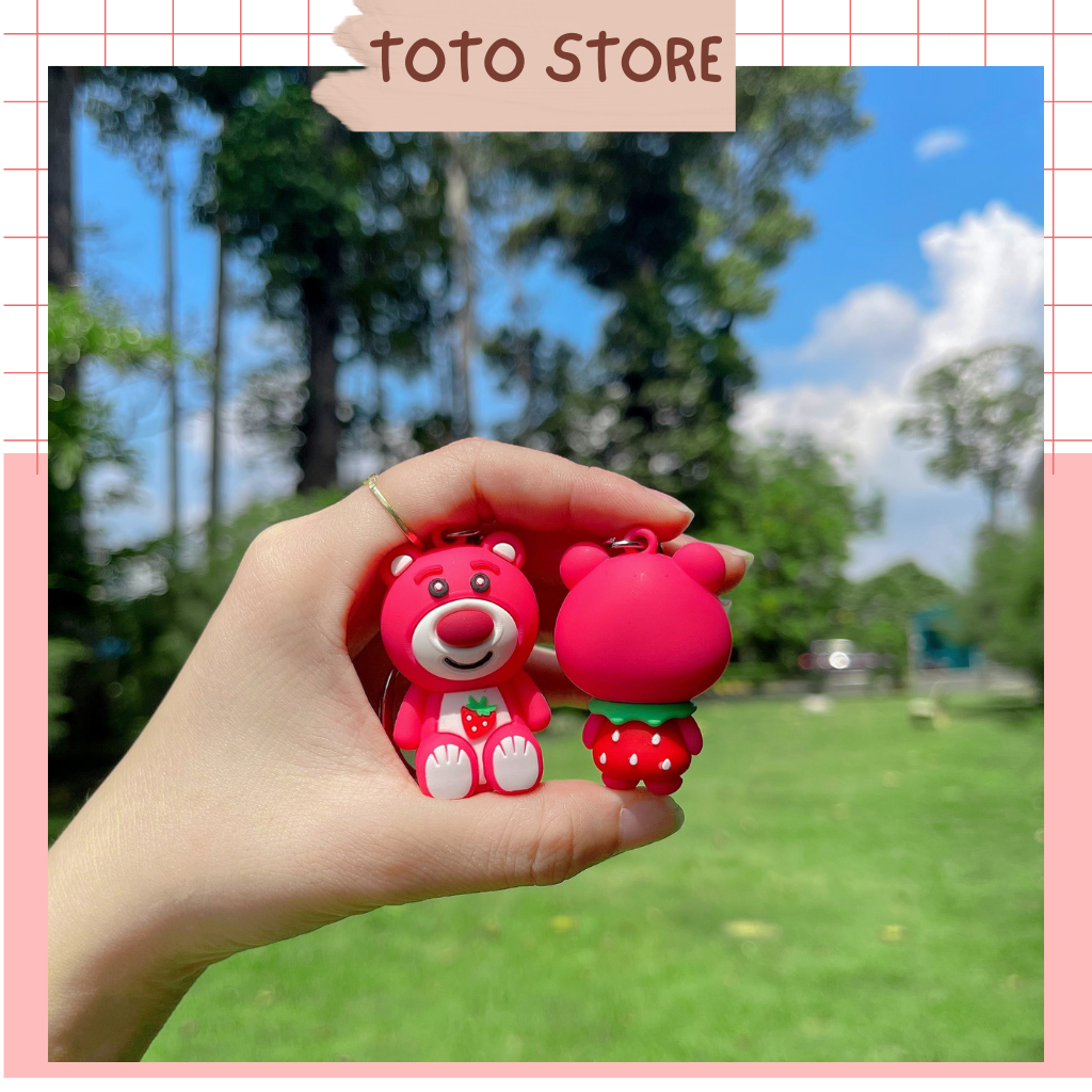 Móc Khóa Gấu Dâu Cao Su Dẻo Màu Hồng Cute Hot Trend Năm Nay