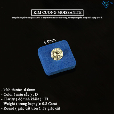 Đá Moissanite trắng size từ 4mm-10mm, kèm thẻ tra cứu đá cao cấp 58 giác cắt tròn DM0000 - Trang Sức TNJ