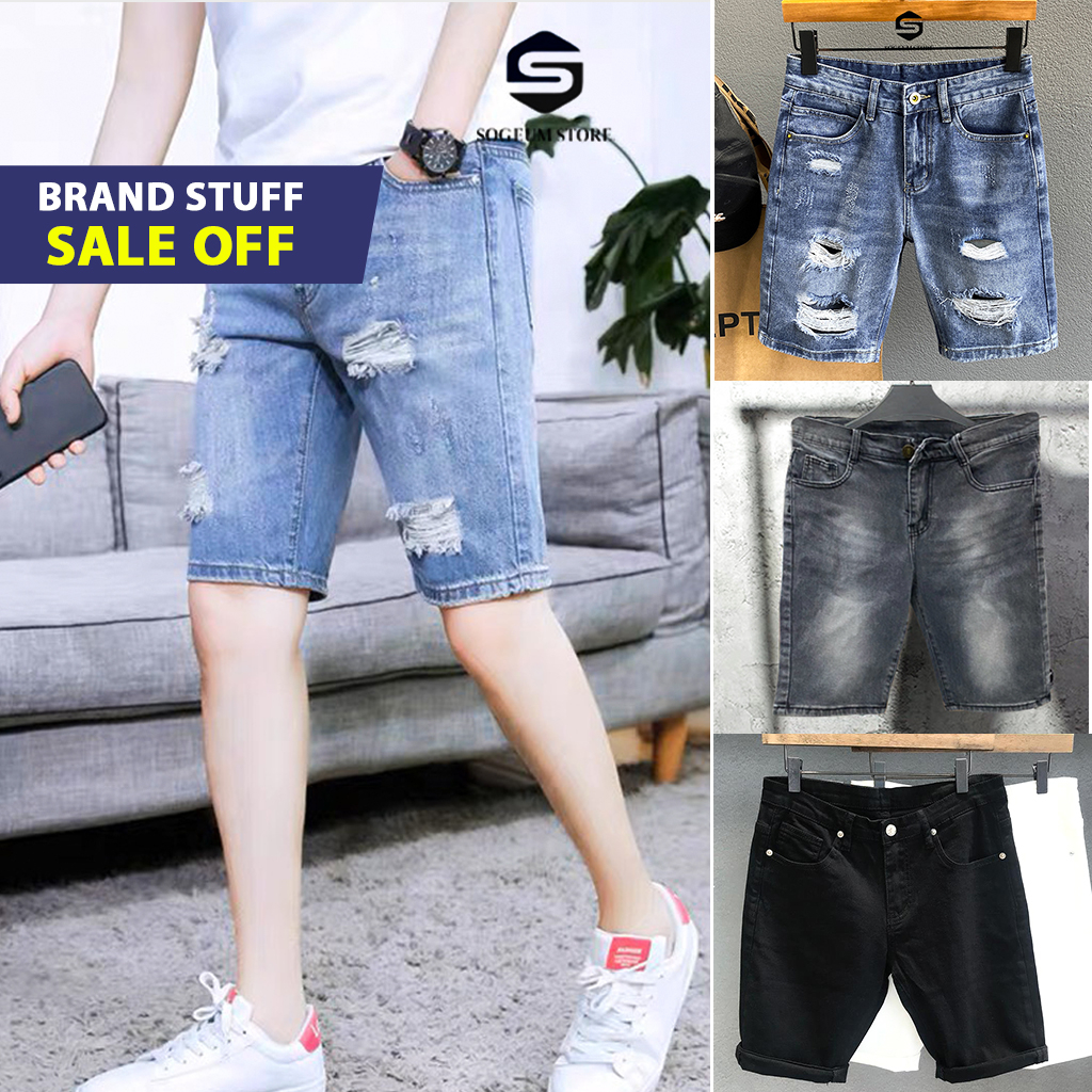 Quần Short SỌT đùi Jean Nam co dãn 4 chiều, Quần Sooc bò trơn và rách thời trang Sogeum Store