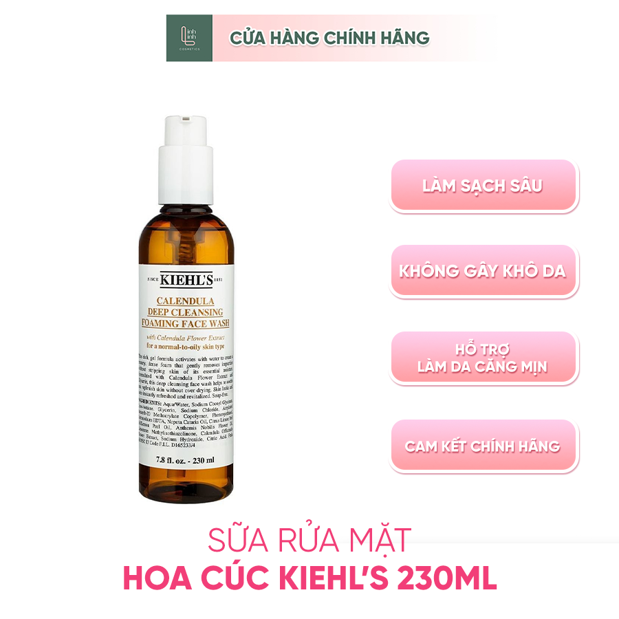 Sữa rửa mặt hoa cúc Kiehl’s Calendula Deep Cleansing Foaming giảm mụn, dầu thừa 230ml