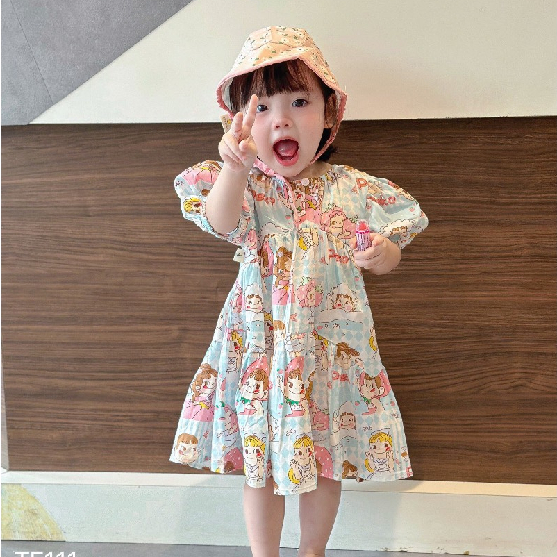váy cổ tròn cho bé mùa hè