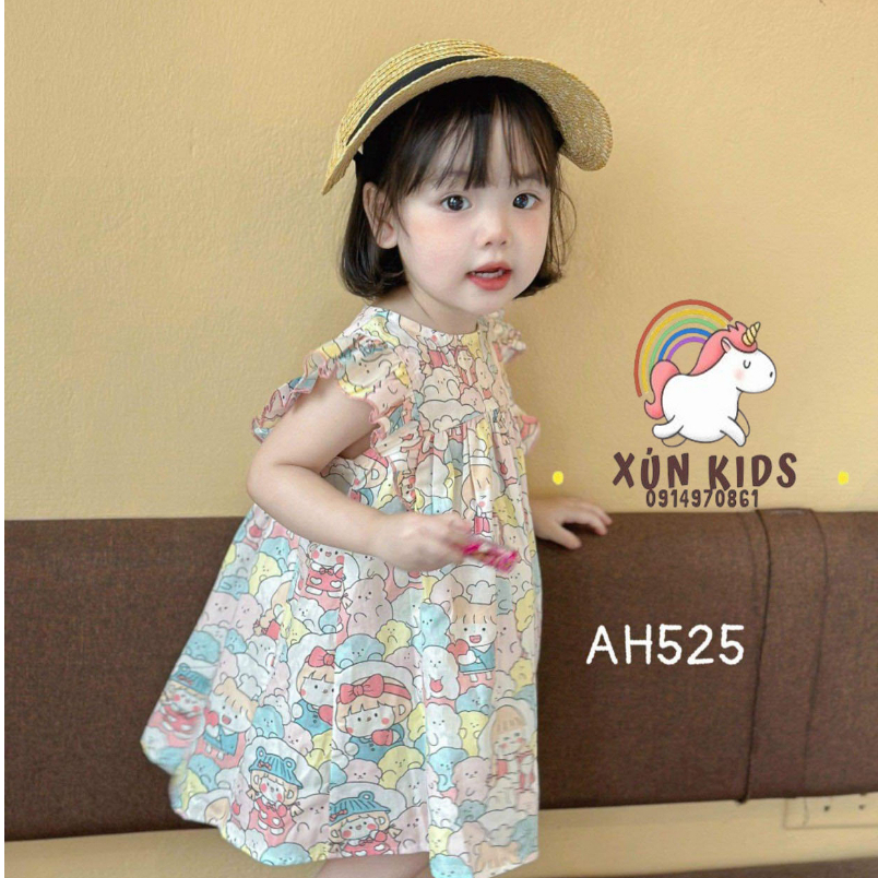 váy cổ tròn tay cánh tiên cho bé