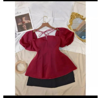 Áo lẻ peplum ba màu đỏ trắng đen chất đẹp