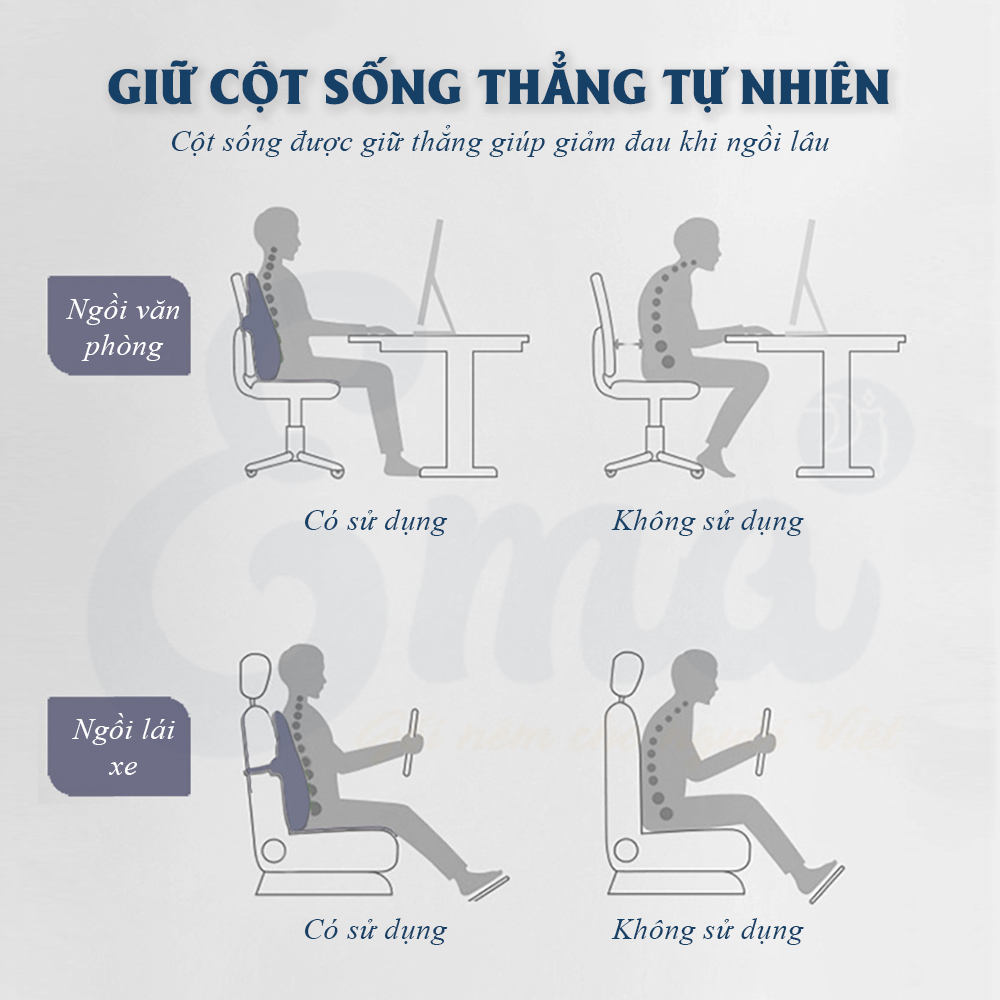 Gối tựa lưng cao su non EMA - Ôm trọn lưng, giúp thư giãn, Dành cho dân văn phòng