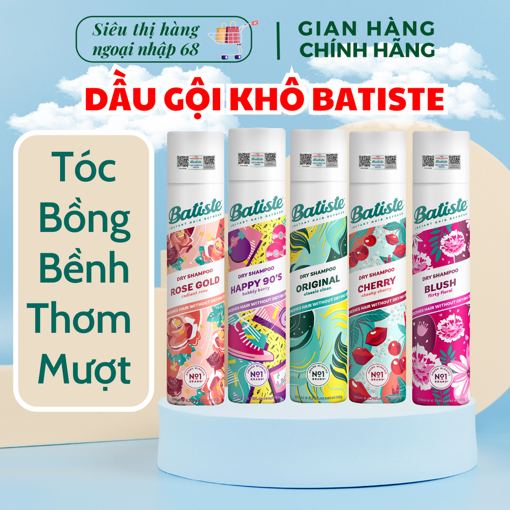 Dầu Gội Khô Batiste Dry Shampoo 200ml, 50ml Hết Ngứa, Hết Bết Dính Tóc Bồng Bềnh Tức Thì CHÍNH HÃNG