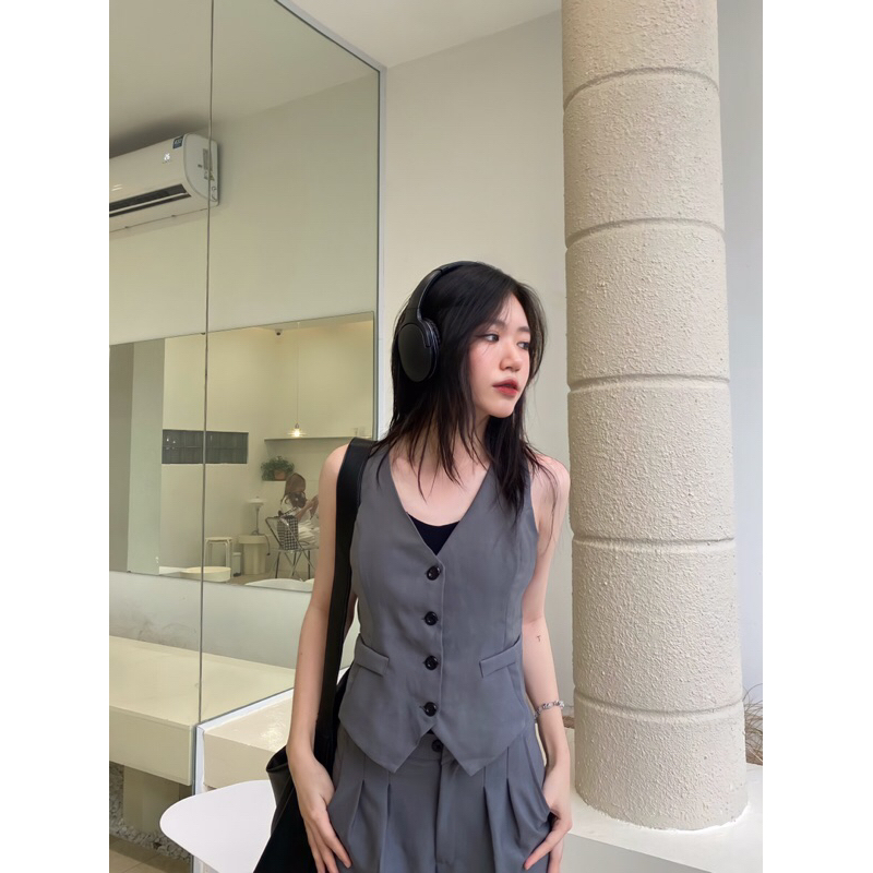 Áo gile nữ áo ghi lê thiết kế phối túi HÀNG LOẠI 1 Uimeecloset phong cách Hàn Quốc cho nữ