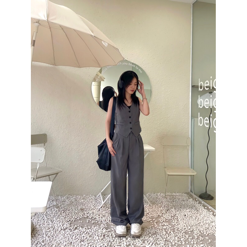 Áo gile nữ áo ghi lê thiết kế phối túi HÀNG LOẠI 1 Uimeecloset phong cách Hàn Quốc cho nữ