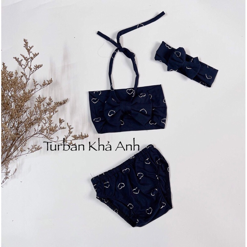 Bikini đi biển kèm turban cho bé