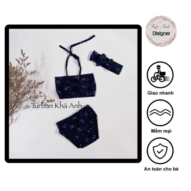 Bikini đi biển kèm turban cho bé
