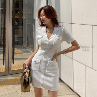Đầm body len QC xinh đẹp cổ bẻ!