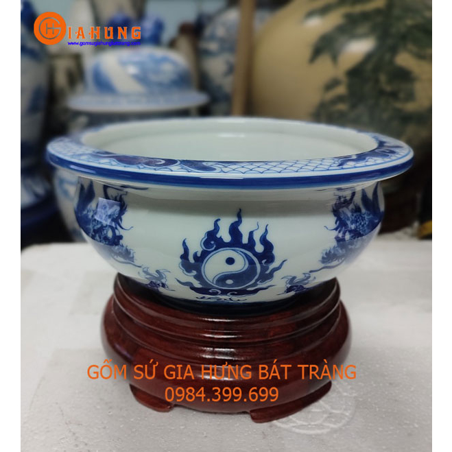 Bát hương dáng quả lựu gốm Bát tràng 23cm