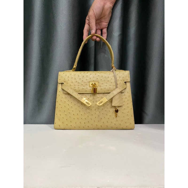 Túi si hiệu VASADINO của Ý dáng Kelly HM da đà điểu thật