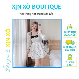 [𝐅𝐑𝐄𝐄 𝐒𝐇𝐈𝐏] Váy Hoa Nhí Màu Trắng Dáng Xòe 2 Lớp Dài Tay Cổ Vuông Buộc Dây Mẫu Mới Xịn Xò Shop XinXo Boutique