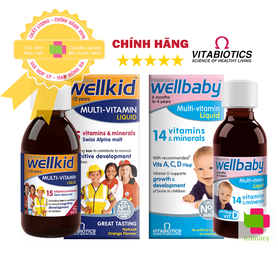 Vitamin tổng hợp cho bé Wellbaby (6 tháng - 4 tuổi)/Wellkid (4-12 tuổi) Multivitamin Liquid, Anh (150ml)