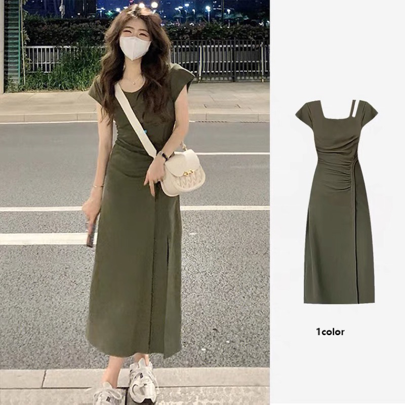 Đầm Thun Tay Ngắn Dáng Dài Xẻ Tà Thời Trang Mùa Hè Phong Cách Mới Cho Nữ