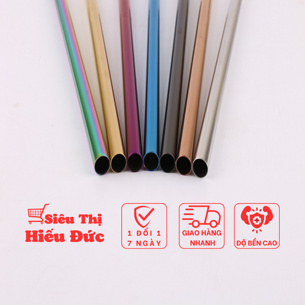 Ống hút inox 304 size lớn dài 24cm rộng 1,3cm, 7 màu đa dạng, kích thước lớn hút được thạch và chân châu - SieuthiHie3cm