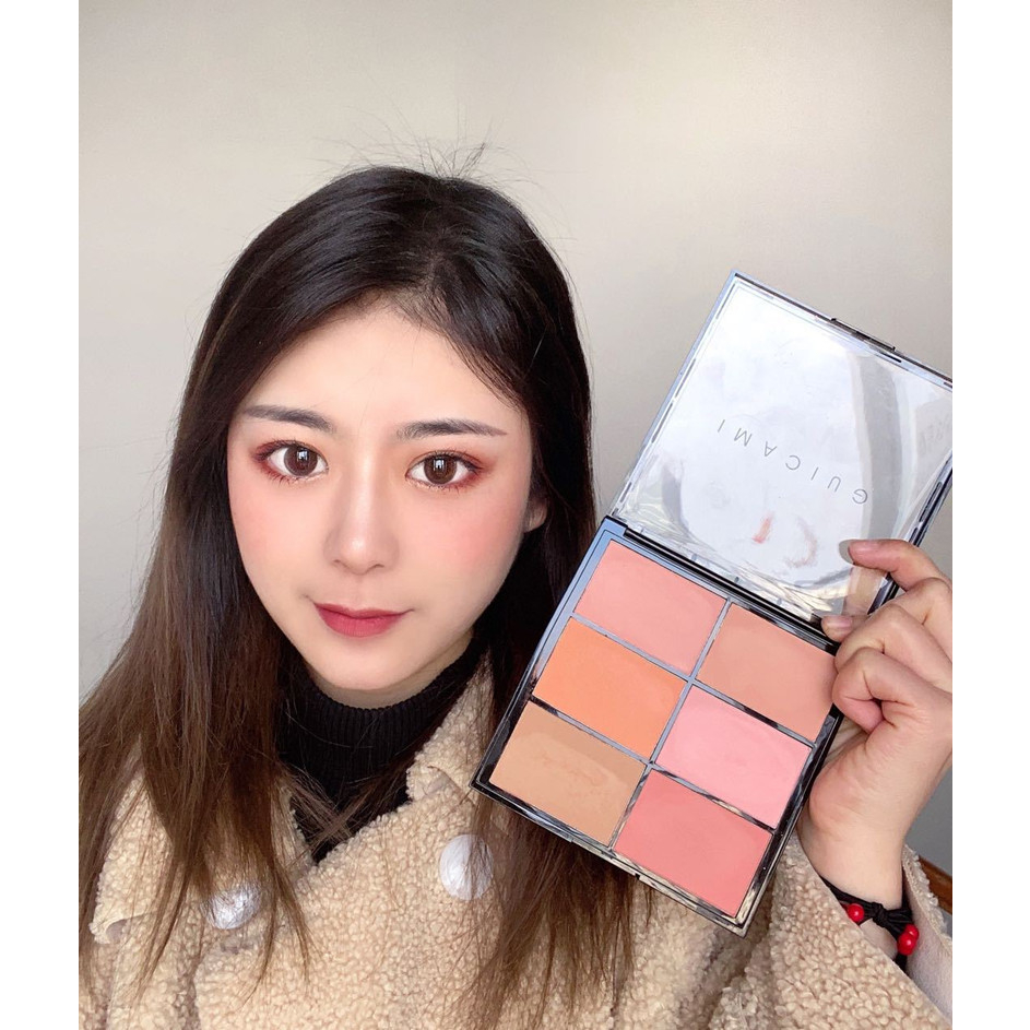 Bảng phấn má hồng Guicami 6 ô tone cam hồng đào siêu xinh chuyên dùng cho makeup chính hãng HALOMI | BigBuy360 - bigbuy360.vn