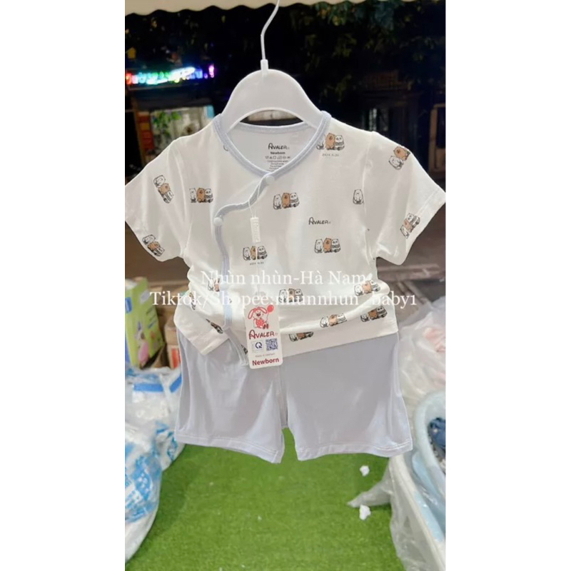 (Nhùn nhùn)Bộ Avaler sợi tre cộc tay cài lệch sơ sinh size 0-3m đến 6-9m(nhiều mẫu)
