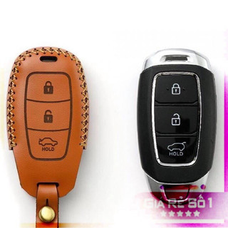 Bao da chìa khoá Hyundai Accent, Kona, Santafe chia 3 nút handmade da bò thật , khắc tên , SĐT lên bao da. Tặng Móc Khóa