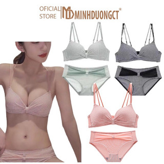 Bộ Áo Ngực Caro Thắt Nơ - Sét Áo lót nhún nơ họa tiết kẻ caro nâng ngực