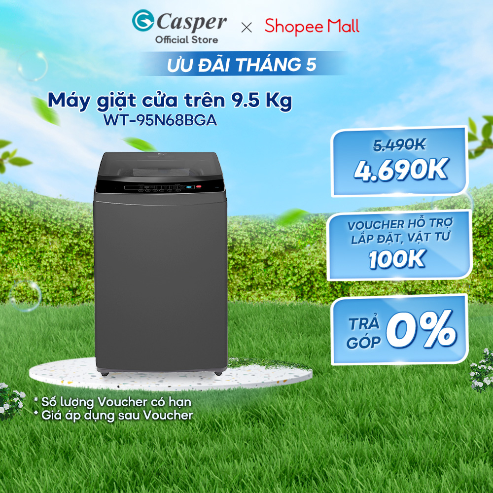 Máy giặt cửa trên Casper 9.5 Kg WT-95N68BGA