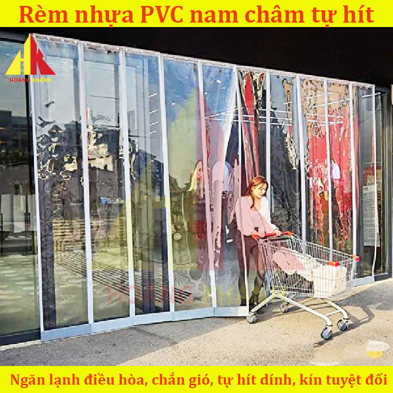 Rèm nhựa PVC trong suốt viền nam châm tự hít - Tự dính ,Rèm nhựa ngăn lạnh điều hòa kín tuyệt đối