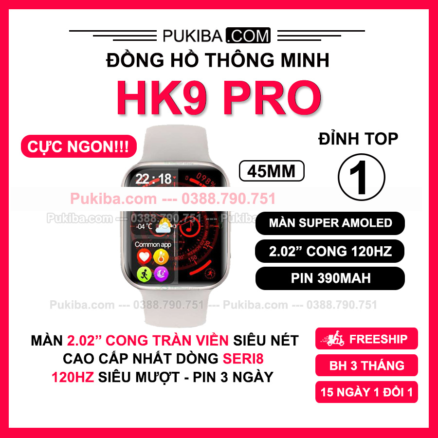 Đồng Hồ HK9 Pro - Siêu Phẩm Seri 8 2023, 2.02inch Amoled Cong Tràn Viền, 45mm, La Bàn, NFC, Nghe Gọi, Nhận Thông Báo