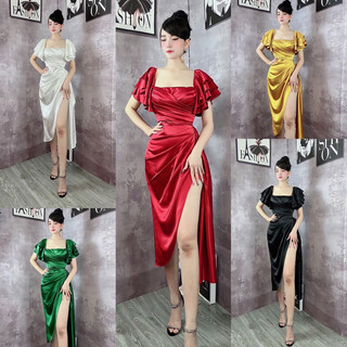 Đầm dự tiệc tay cánh tiên xếp ly ngực cao cấp-TN TẶNG KÈM HOA TAI THỜI TRANG