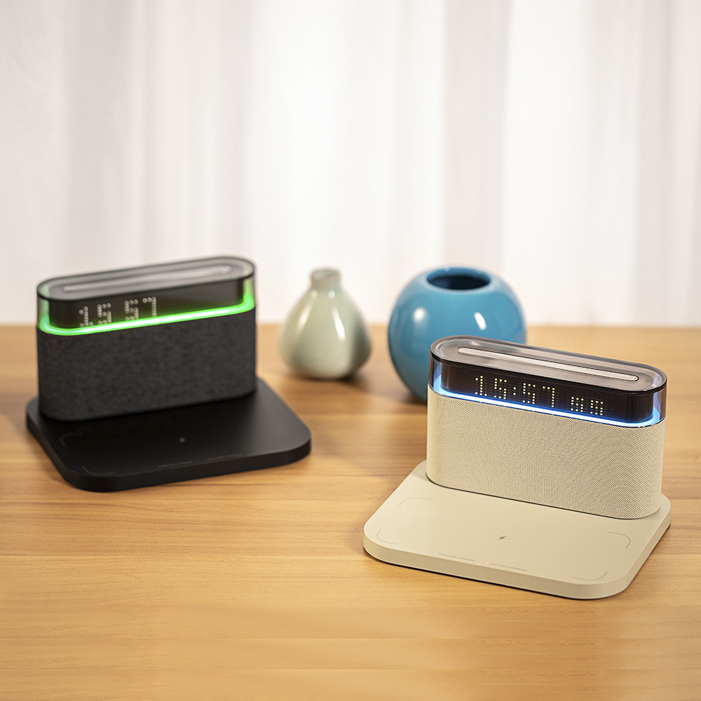 Loa bluetooth đèn trang tí phòng ngủ, Đồng hồ loa sạc không dây