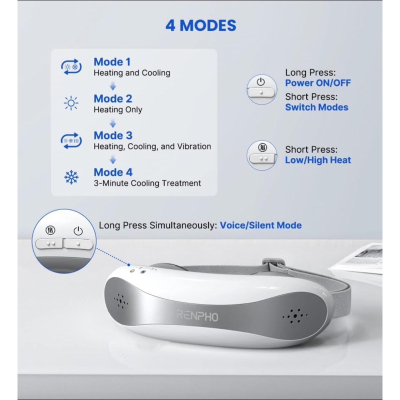 THƯ GIÃN & TRẺ HÓA ĐÔI MẮT MỆT MỎI với MÁY MASSAGE MẮT hiệu RENPHO - Cơ chế matxa nóng - lạnh - rung kết hợp