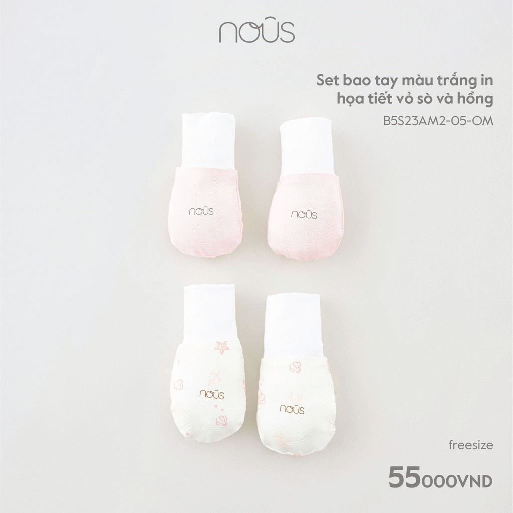 Nous - Set bao tay màu trắng in họa tiết vỏ sò và hồng -Phụ kiện cho bé sơ sinh Newborn/NB
