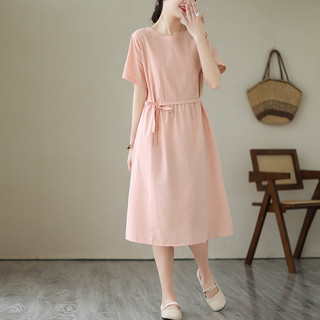 Đầm suông Linen nữ ngắn tay,form rộng, eo có dây thắt chất Linen mềm mát mẫu mới hè Đũi Việt