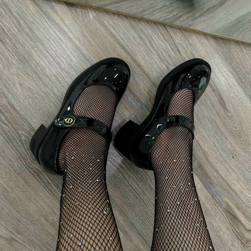 Giày tiểu thư da bóng khoá chữ CD cao cấp Hemin Shoes