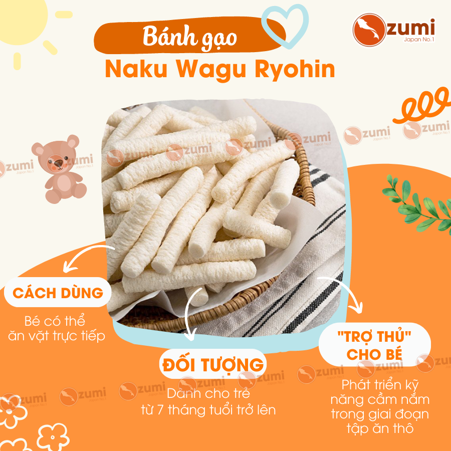 Bánh Gạo Ăn Dặm Cho Bé Naku Nội Địa Nhật Chính Hãng Ryohin 6 Tháng 7 Tháng 8 Tháng 9 Tháng gói 20Gr