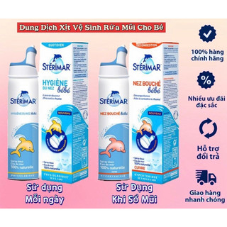 Xịt muối biển xịt mũi cá heo Pháp Sterimar 100ml chĩnh hãng, 2 màu Vàng, Cam cho bé