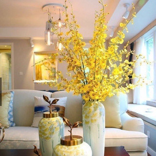 Cành hoa lan vũ nữ vàng 8 nhánh hoa lụa giả cao cấp dài 70cm - cành hoa nhiều nhánh nhỏ