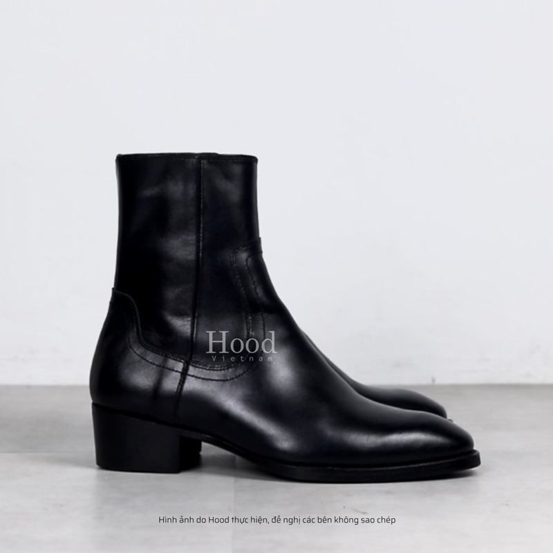 Giày Zipboot Hood da bò Nappa cao cấp - Đế phíp gỗ hack 5cm